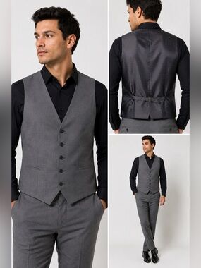 Hugo Boss Men’s Charcoal Gray Virgin Wool Suit Vest 42S